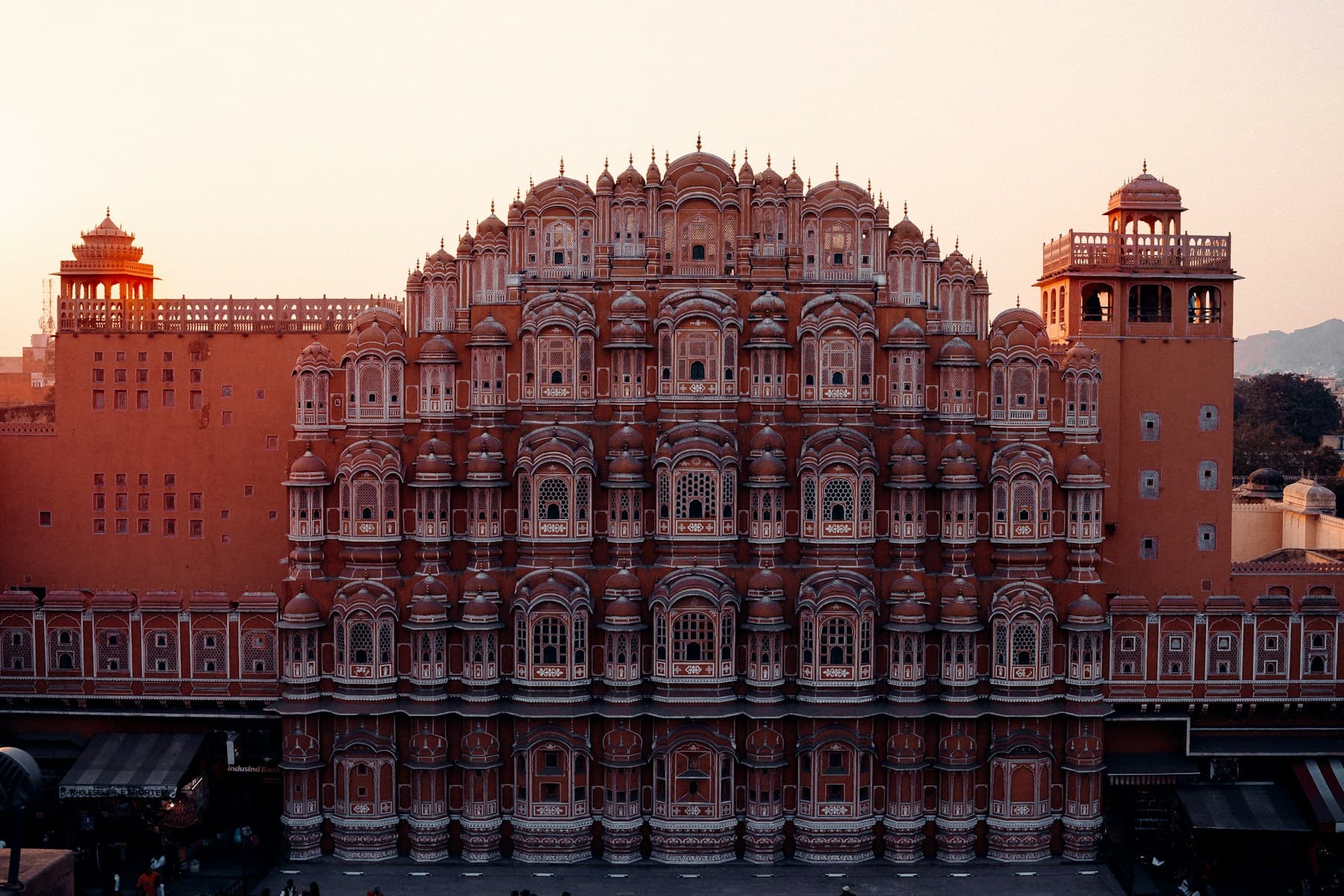 The detailed facade of Hawa Mahal in Jaipur